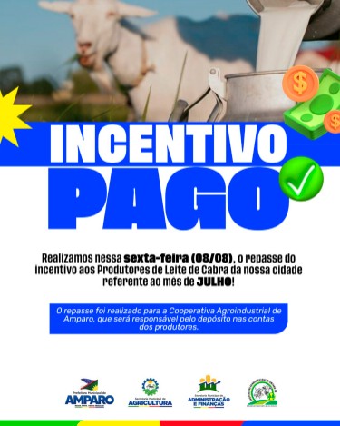 Prefeitura de Amparo realiza pagamento do incentivo aos produtores de leite de cabra referente ao mês de julho