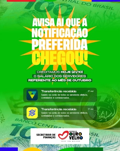 Dinheiro na conta: Prefeito de Ouro Velho, Dr Júnior antecipa pagamento dos servidores públicos referente outubro 2025.