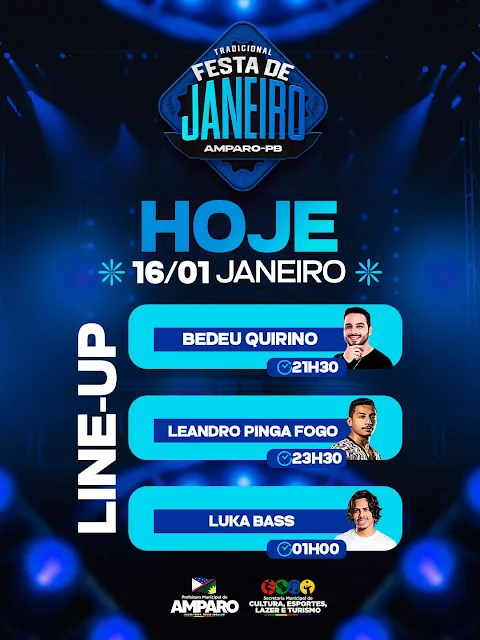 Luka Bass, Leandro Pinga Fogo e Bedeu Quirino se apresentam hoje no primeiro dia da Festa de Janeiro 2026 em Amparo