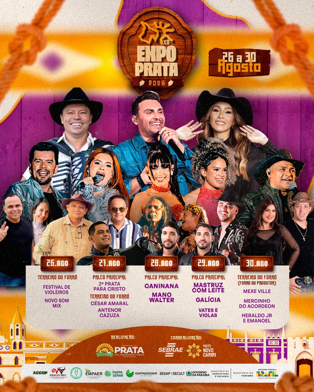 ExpoPrata 2026 divulga programação oficial com Mano Walter, Mastruz com Leite e Caninana
