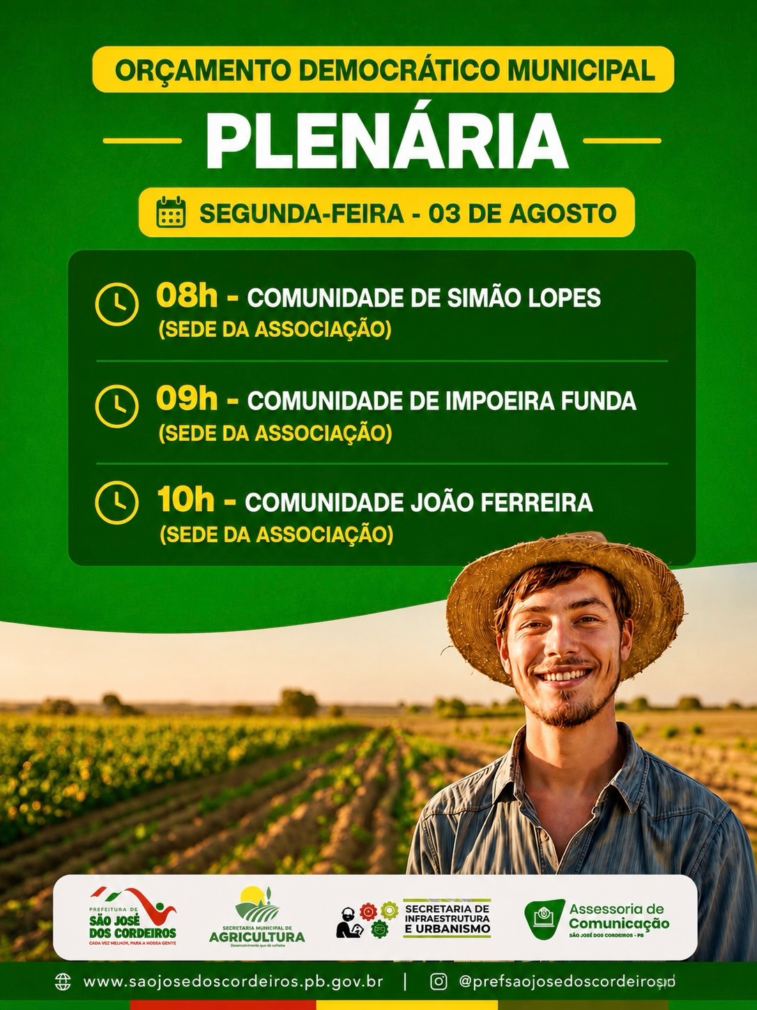 Prefeitura de São José dos Cordeiros segue com plenárias do Orçamento Democrático 2026 e reforça participação popular na zona rural