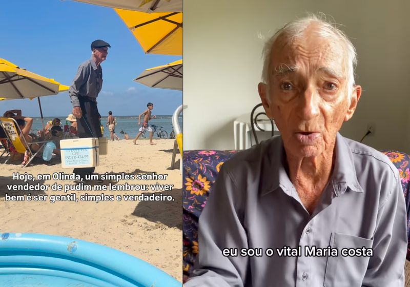 Idoso de 85 anos que vendia pudim na praia de Olinda para pagar exames recebe ajuda do Brasil inteiro