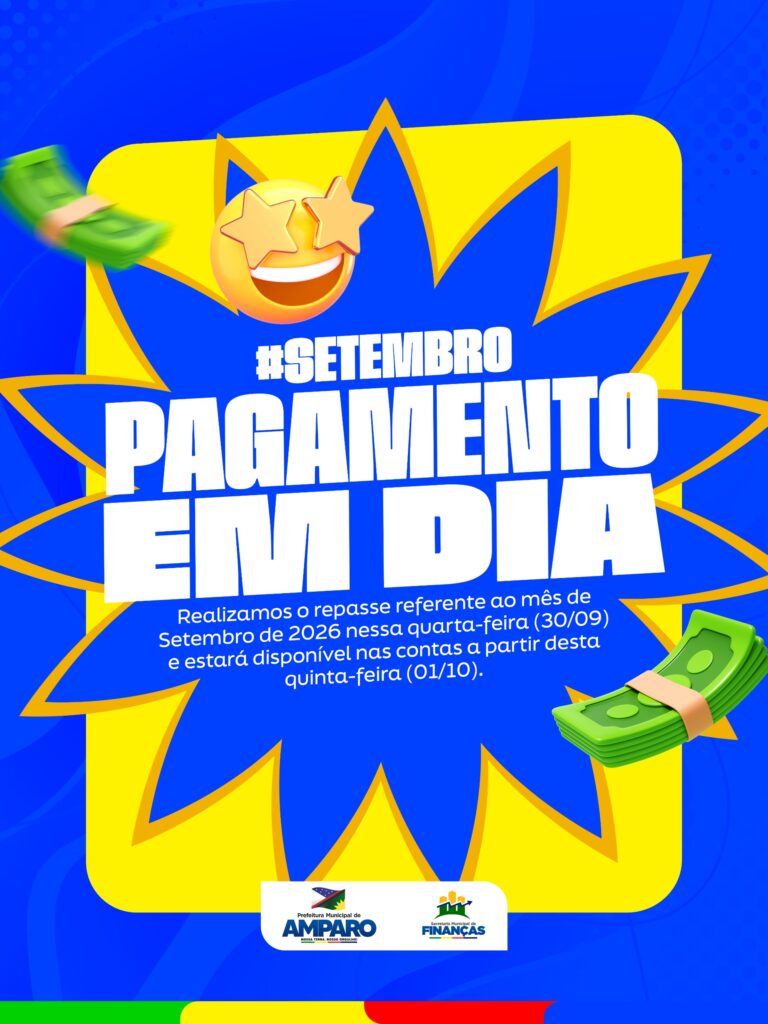 Prefeitura de Amparo anuncia pagamento de setembro e confirma salários disponíveis a partir desta quinta-feira