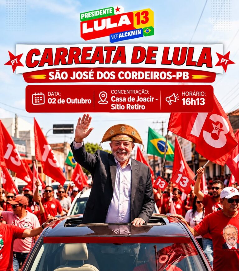 São José dos Cordeiros terá carreata, passeata e motociata em apoio ao presidente Lula nesta sexta-feira (2)